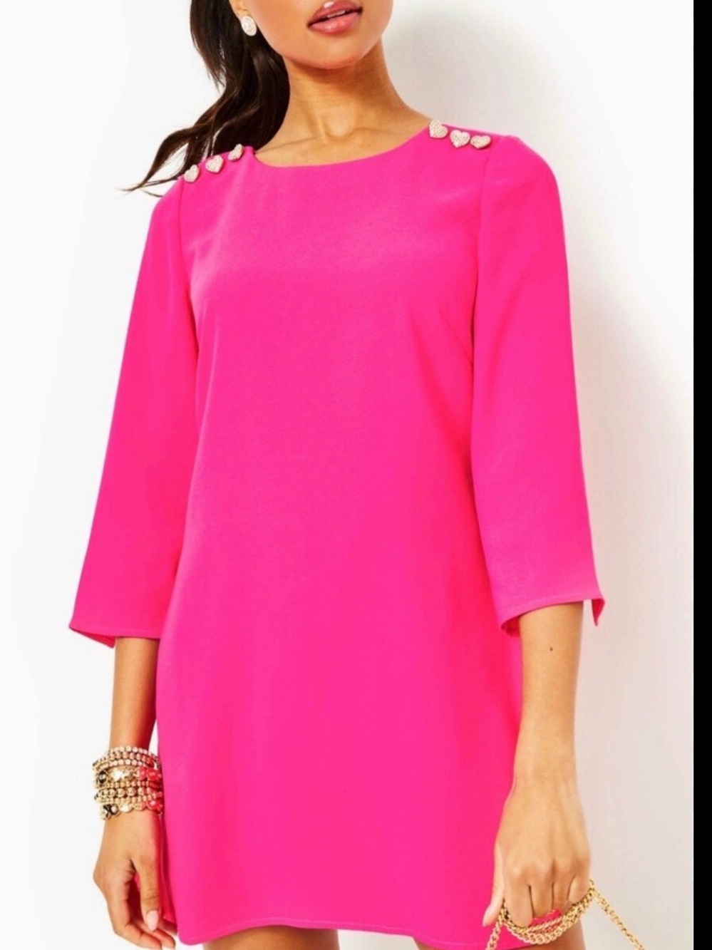 0001 Lilly Pulitzer Hot Pink Shift Dress with Heart Shoulder Buttons